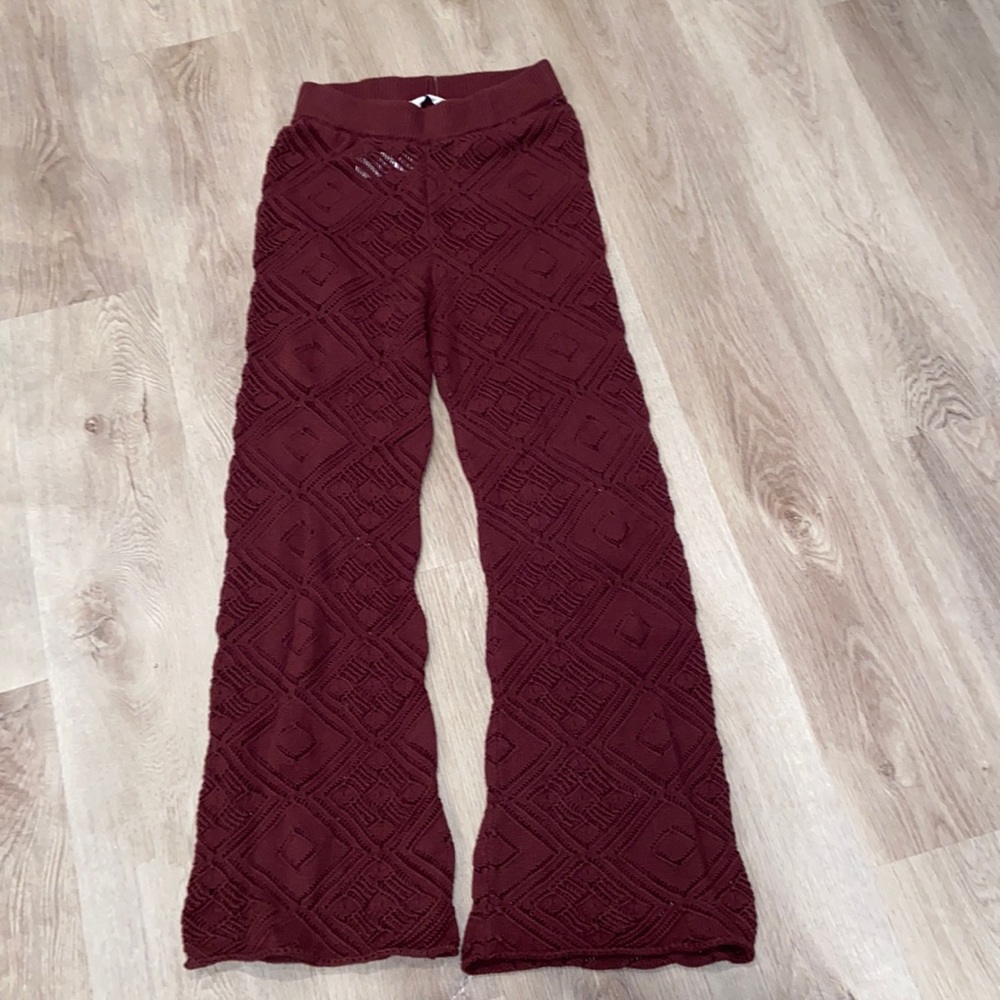 NWOT Free People Beach Maroon Crochet Flare Pants
